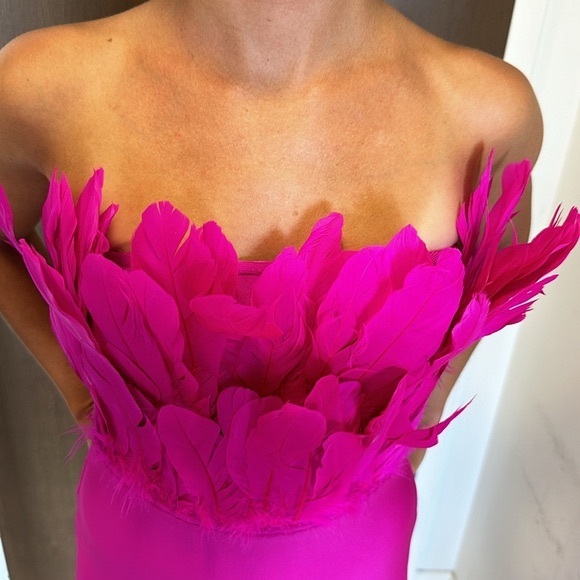 BRAND NEW BELLA BARNETT Parry Feather Strapless Midi Bandage Dress - Picture 3 of 15